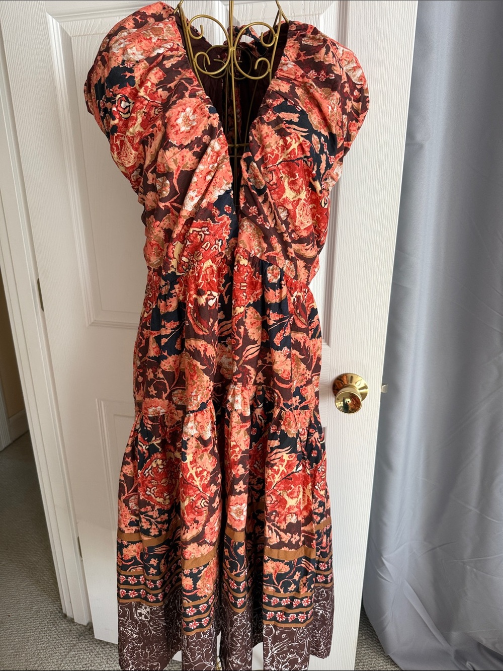 Anthropologie Muted Red and Brown Floral Tiered Maxi Dress NWT $170 flowy 10 s40